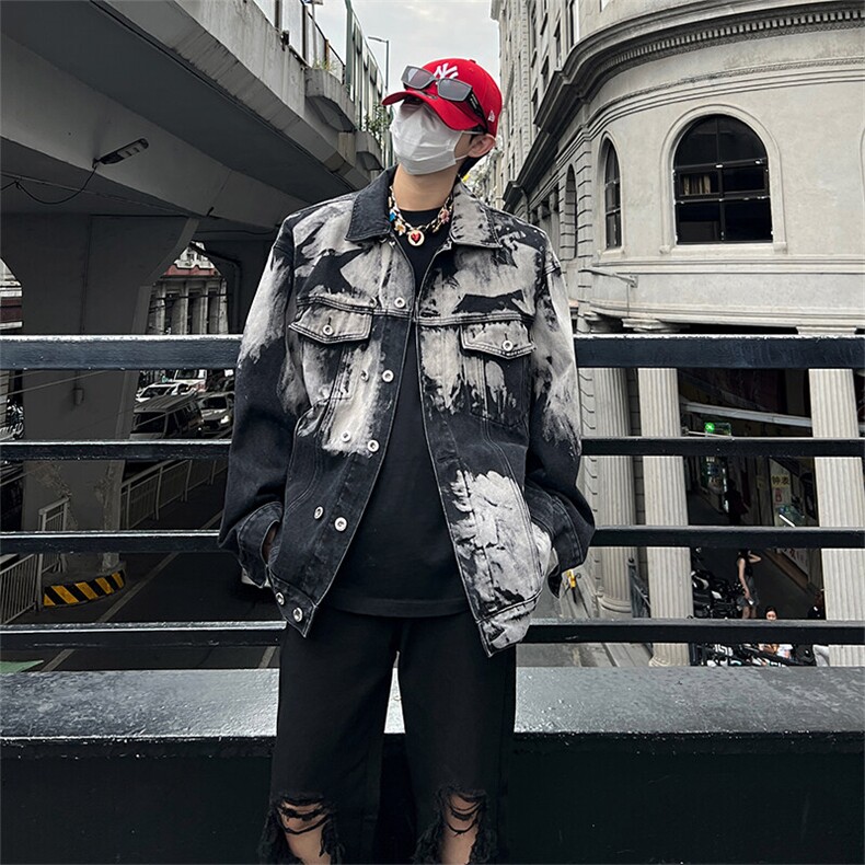 现货美式牛仔外套男春扎染高街双排扣夹克118,男装工装外套,星座301D-2(原星座1004-1）