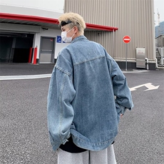高级感飞机扣牛仔外套男士春秋季潮牌痞帅复古青少年学生夹克，男装夹克，星座716-3