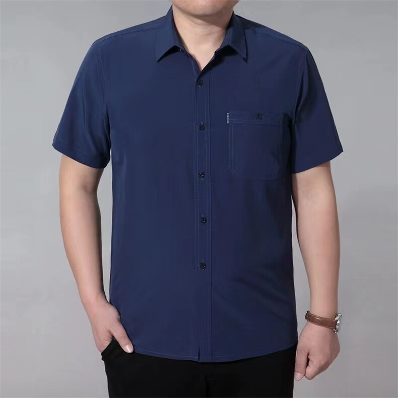 夏季中老年短袖衬衫冰丝爸爸装纯色衬衣薄款休闲男士上衣，男装衬衫，钱塘6003B