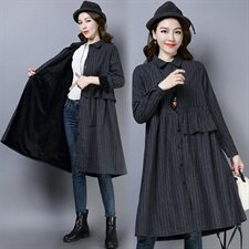 中长款2025冬季新款条子加厚衬衫常规直筒A版加绒长款衬衫裙外套，女装衬衫，风姿绰