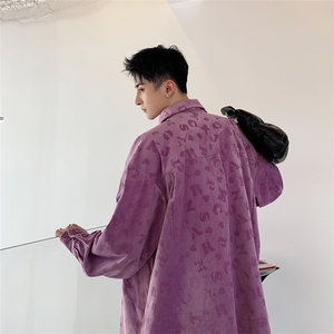 定制面料丝绒烫印字母衬衫男慵懒宽松气质型上衣外套A452-19C图片