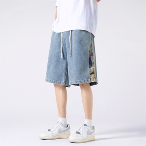 牛仔短裤男夏季港风高街水洗拼接五分裤子潮流insXD22963-P45图片