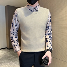 店主风小伙秋冬男士针织毛衣假二件打底衫301A-1/M86/P75，男装T恤，星座301A-1