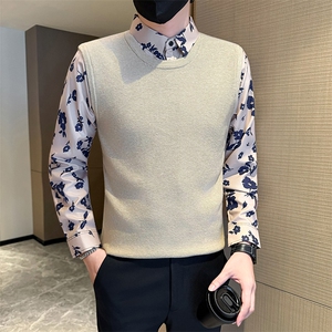 店主风小伙秋冬男士针织毛衣假二件打底衫301A-1/M86/P75图片
