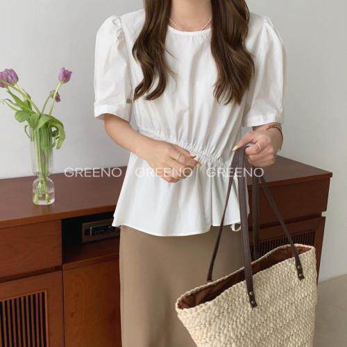 松紧抽绳小衫，女装，GREENO