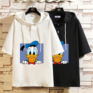 LD54223-P45 连帽短袖t恤男大码胖子带帽五分袖中袖 砖墙挂拍图片