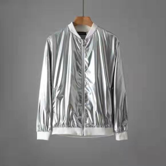 春秋亮面夹克罗纹领罗纹下摆袖口罗纹金银夹克表演服舞蹈服装,男装夹克,星座1804
