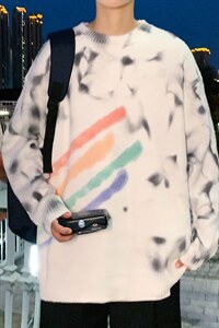 ！2023秋冬新款男士扎染彩虹毛衣情侣中性百搭针织衫M309P65图片