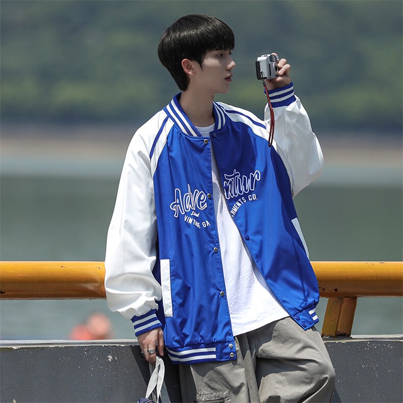 新款男小牛津面料棒球服竖领cityboy风针织外套WT2409-P80控138图片