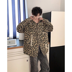 欧美式潮牌豹纹破洞牛仔外套男春秋季痞帅小众宽松休闲翻领夹克衫，男装工装外套，星座505-2（原电商A260-1)