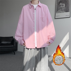 加绒衬衫男冬季新款港风宽松条纹加厚保暖长袖衬衣JR89-P39，男装衬衫，星座214-3