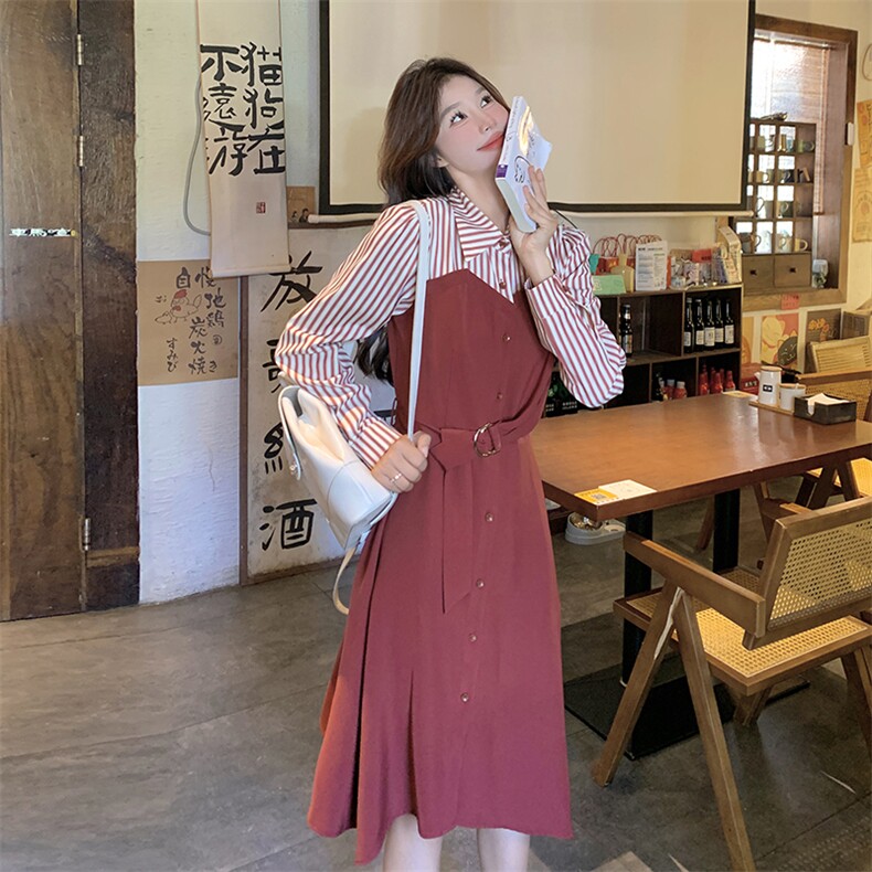 2024年秋季新款条纹拼接假两件套连衣裙B2-206-2819-P165K248,女装连衣裙,浙宝220