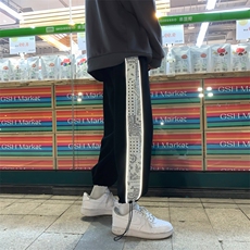 潮流拼接腰果花休闲裤ins嘻哈卫裤男春夏季原宿风束脚裤K281-P28，男装休闲裤，星座512-2