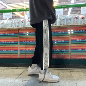 潮流拼接腰果花休闲裤ins嘻哈卫裤男春夏季原宿风束脚裤 K281-P28图片
