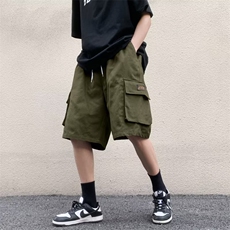 休闲裤五分裤日系工装裤纯色夏季潮流宽松型直筒男新款714P38，男装休闲裤，星座410-2