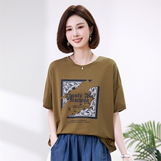 时尚宽松印花短袖T恤女夏季新款韩版百搭显瘦上衣休闲学生装，女装T恤，叶笙衣