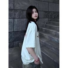 Q189/P43毛巾绣&发泡印花230克纯棉大落肩版型短袖T恤1，女装T恤，星座1506