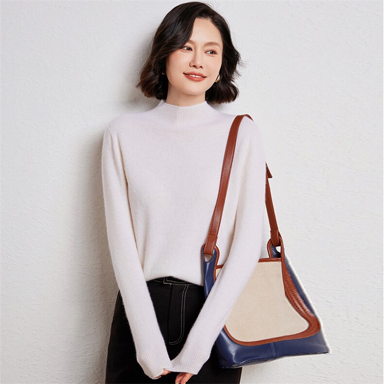 一线无缝半高领羊毛女秋冬套头针织毛衣洋气打底修身衫,女装羊毛衫,温伦斯特羊绒