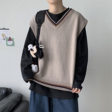 20秋冬港风针织开衫V领毛衣马甲背心情侣JKDK学院风制服W09/P55，男装针织衫/毛衣，钱塘713