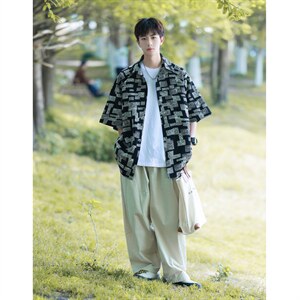 1港风冰丝短袖衬衣大码M-5XL情侣潮短袖衬衫男DCS8711P35控49图片