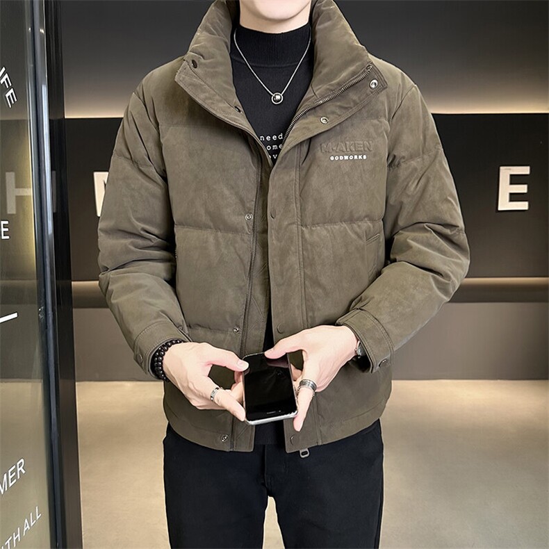 立领麂皮绒男士休闲印花羽绒服外套男，男装羽绒服，电商B255