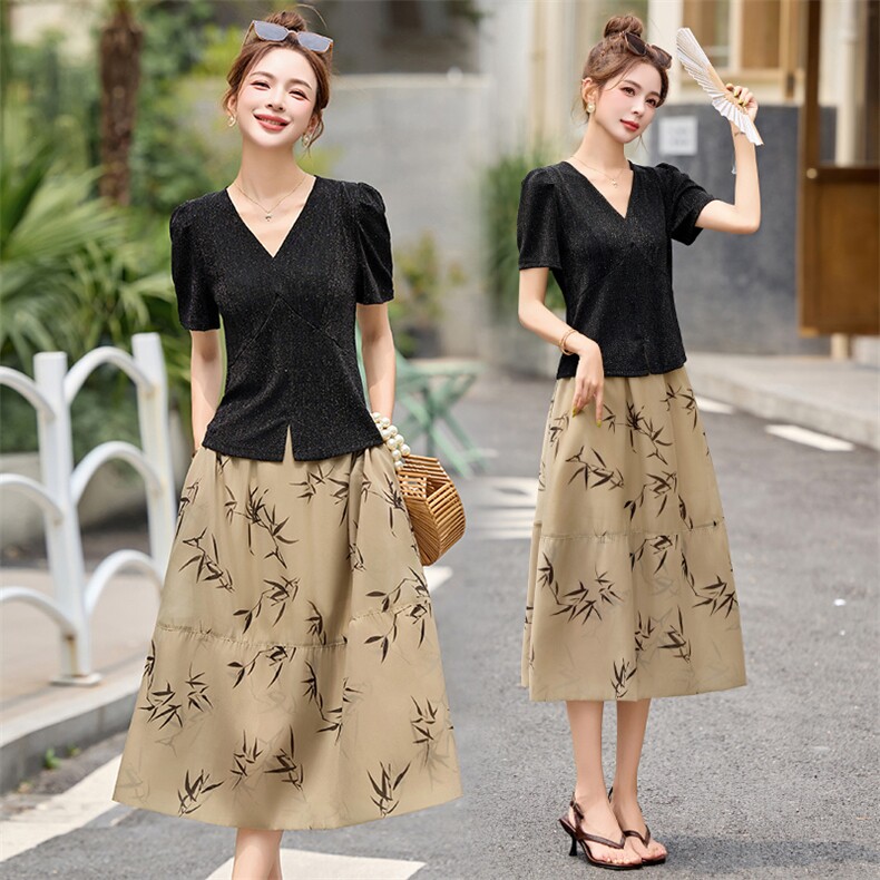 半身裙套装女夏2025新款高级感时尚洋气减龄显瘦遮肉小个子两件套，女装套装/套裙，布芭啦