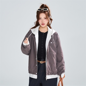 拼接格纹连帽假两件夹克女春季宽松休闲百搭外套XZ309 JK8016 P83，男装夹克，星座309（原A406）