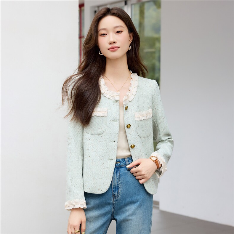 现货2025秋季新款小香风气质简约长袖短款小外套女，女装短外套，苗苗