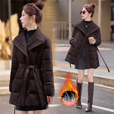 现货2025时尚简约气质翻领收腰显瘦简单大气一手长90白鸭绒羽绒服，女装羽绒服，火爆靓佳人