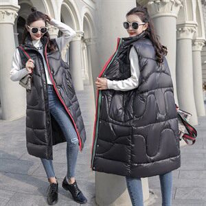 2020年冬季纯色长款简约舒适修身街头时尚马夹,女装马夹,深水步