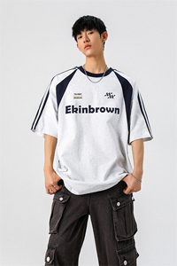 领口拼色大码M-5XL印花短袖T恤男：表面100%棉 DX78026P50控78图片