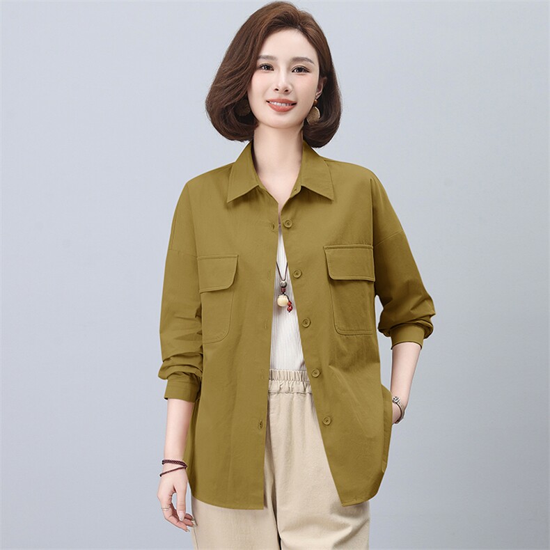 大码长袖衬衫外套2025新款时尚妈妈宽松薄款纯棉早秋女士胖MM上衣,女装衬衫,曼沙奕珂