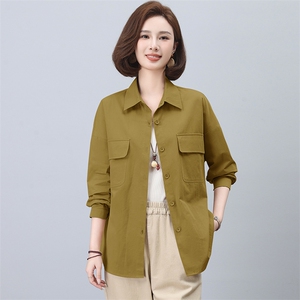 大码长袖衬衫外套2025新款时尚妈妈宽松薄款纯棉早秋女士胖MM上衣图片