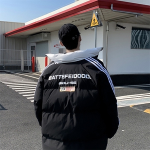 F42-P100 冬季新款宽松面包服潮美式条纹棉服男加厚棉袄外套图片