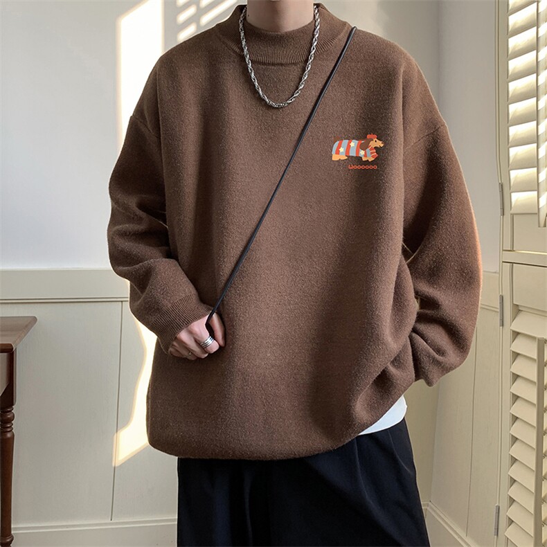 半高领毛衣男大码胖子针织衫毛线衣 M18438-P45 加绒款-P65图片