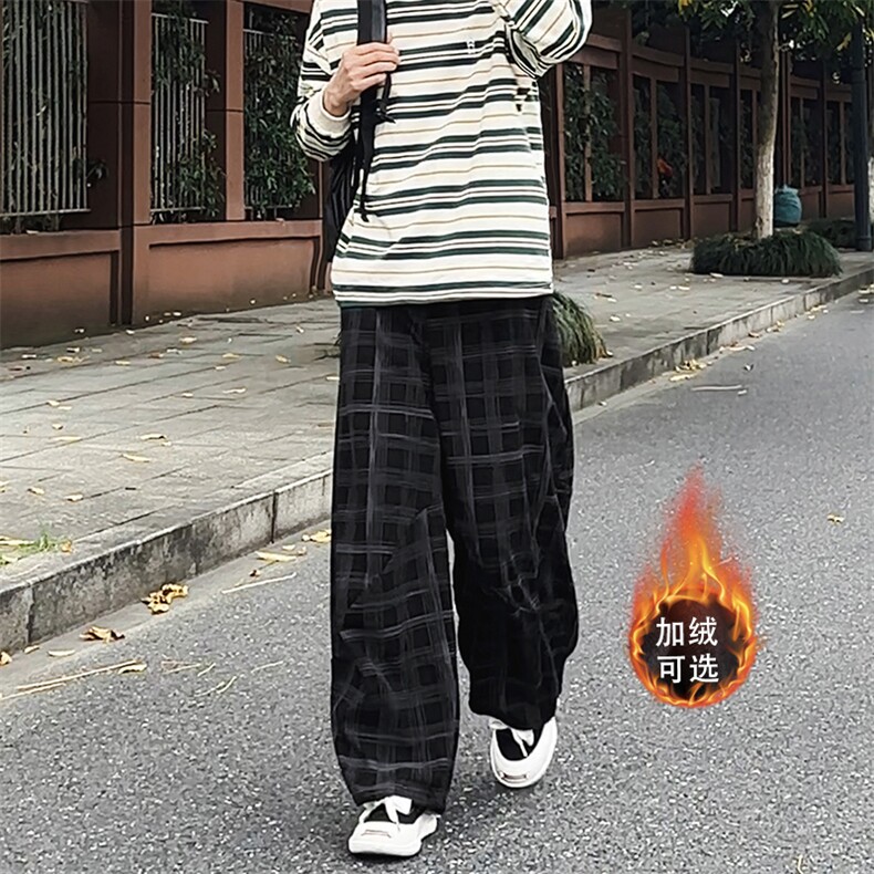 加绒卫裤 肌理感格纹休闲裤男2025 搭配卫衣毛衣日系裤子1030/P55图片