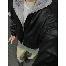xz514-816-P125新款上架【座山雕】毛绒连帽棉服加绒黑墙，男装棉衣，星座514