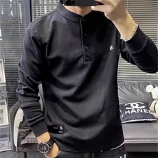 欧洲站秋冬新款帅气卫衣男潮休闲简约纯色刺绣潮男亨利领长袖T恤，男装T恤，星座506A