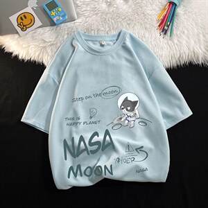 HT73187-P22 NASA联名同款华夫格t恤男短袖男大码五分袖 毛毯图片