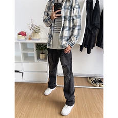 B221美式ins高街小众个性男女破洞牛仔裤LK23001-P65控88，男装牛仔裤，电商B221