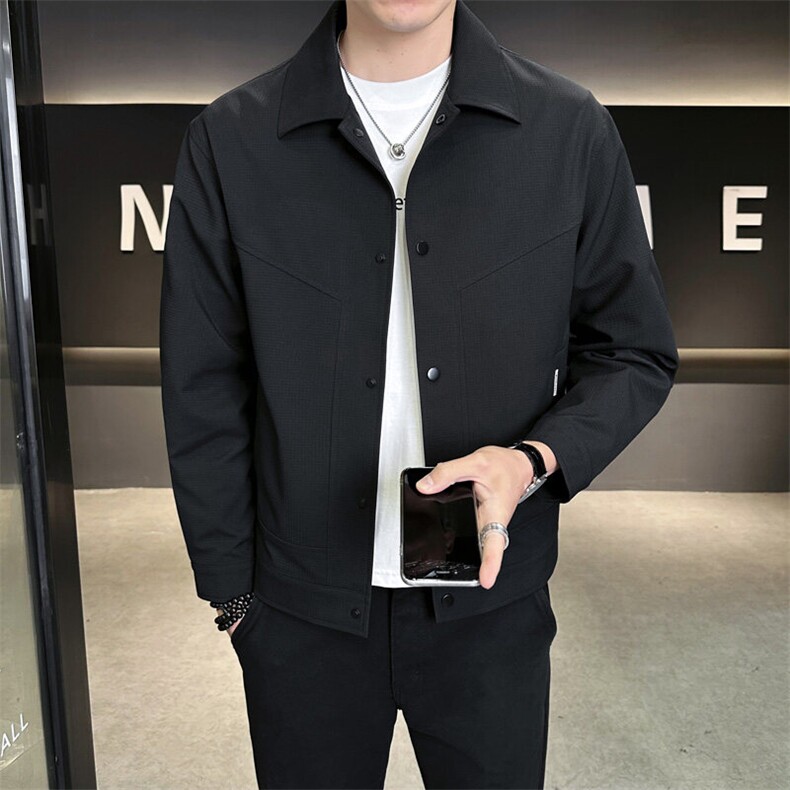 格子面料夹克纯色休闲翻领上衣外套A329-JK5087-P95，男装夹克，电商A329