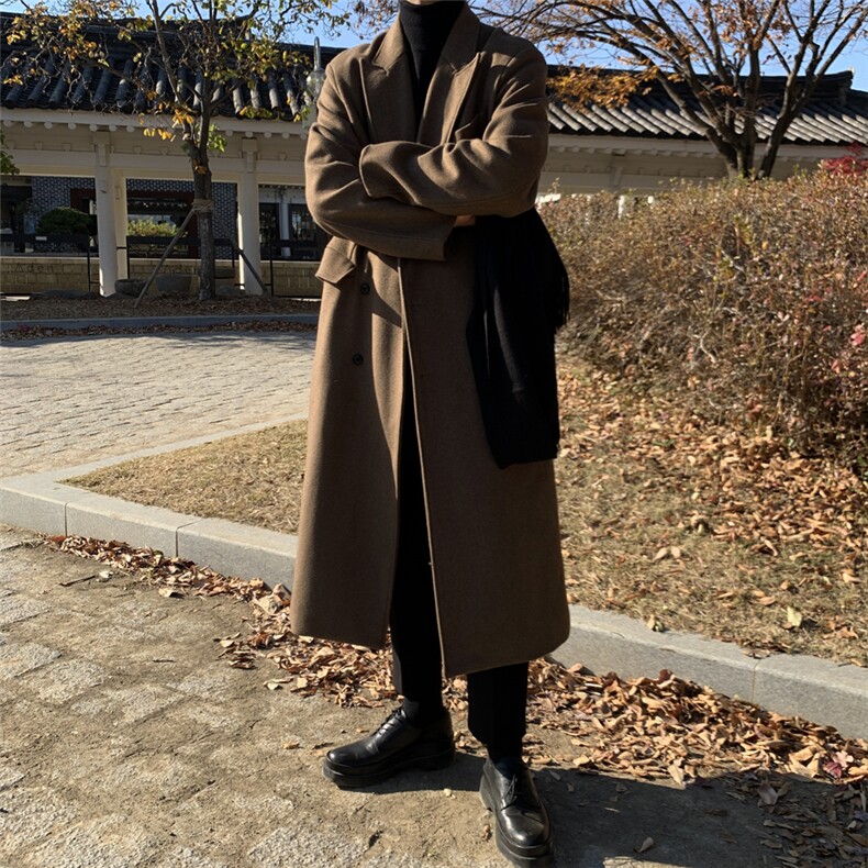 高级感灰色大衣男春秋冬加厚潮流宽松中长款过膝风衣韩系毛呢外套,男装风衣,星座710