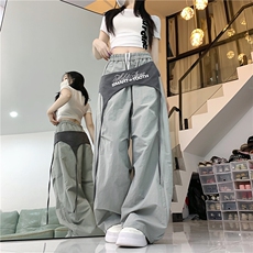 X367-P58美式叠穿设计感绑带弯刀裤夏季街头裤子伞兵运动裤，女装休闲裤，星座911