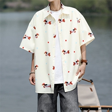 8XL-M腊肠狗花衬衫男短袖夏季冰丝薄款花衬衣寸衫外套DC28003P38，男装T恤，电商B312