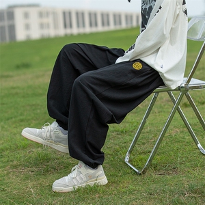 男士休闲裤子秋季薄款潮牌棉麻束脚哈伦裤潮流百搭宽松九分裤