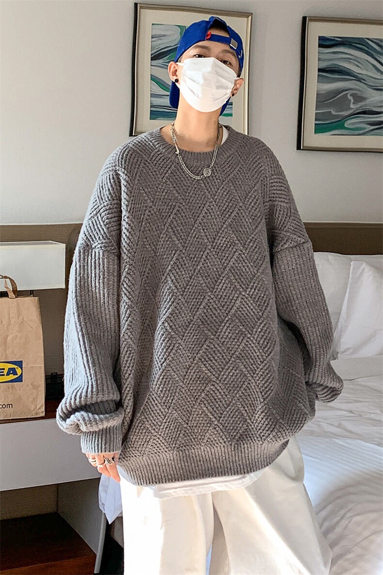 XZ517A-1-35109P68情侣毛衣2025新款宽松大码男港风圆领,男装针织衫/毛衣,星座517A-1