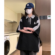 中性港风2026夏季新款字母绣花Polo衫短袖T恤男女宽松潮D253P48，男装T恤，电商A335-1（原A458）