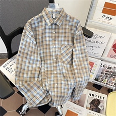 得物品质秋款男条纹格子衬衫扎染宽松休闲衬衣CS0169P40，男装衬衫，星座1013-1