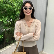 2025秋冬百搭时尚简约v领修身打底衫，女装羊绒衫，玛卡隆羊绒