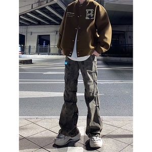 拿图不拿货cleanfit牛仔裤男褶皱微喇裤子KZA16-P63图片